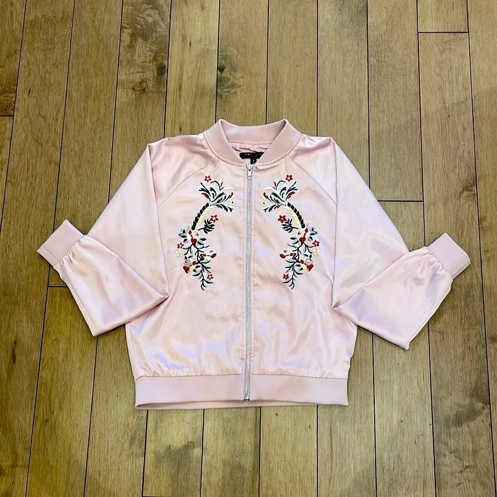 Romeo & Juliet Couture Embroidered Satin Bomber Dusty Pink jacket size S - Picture 5 of 8